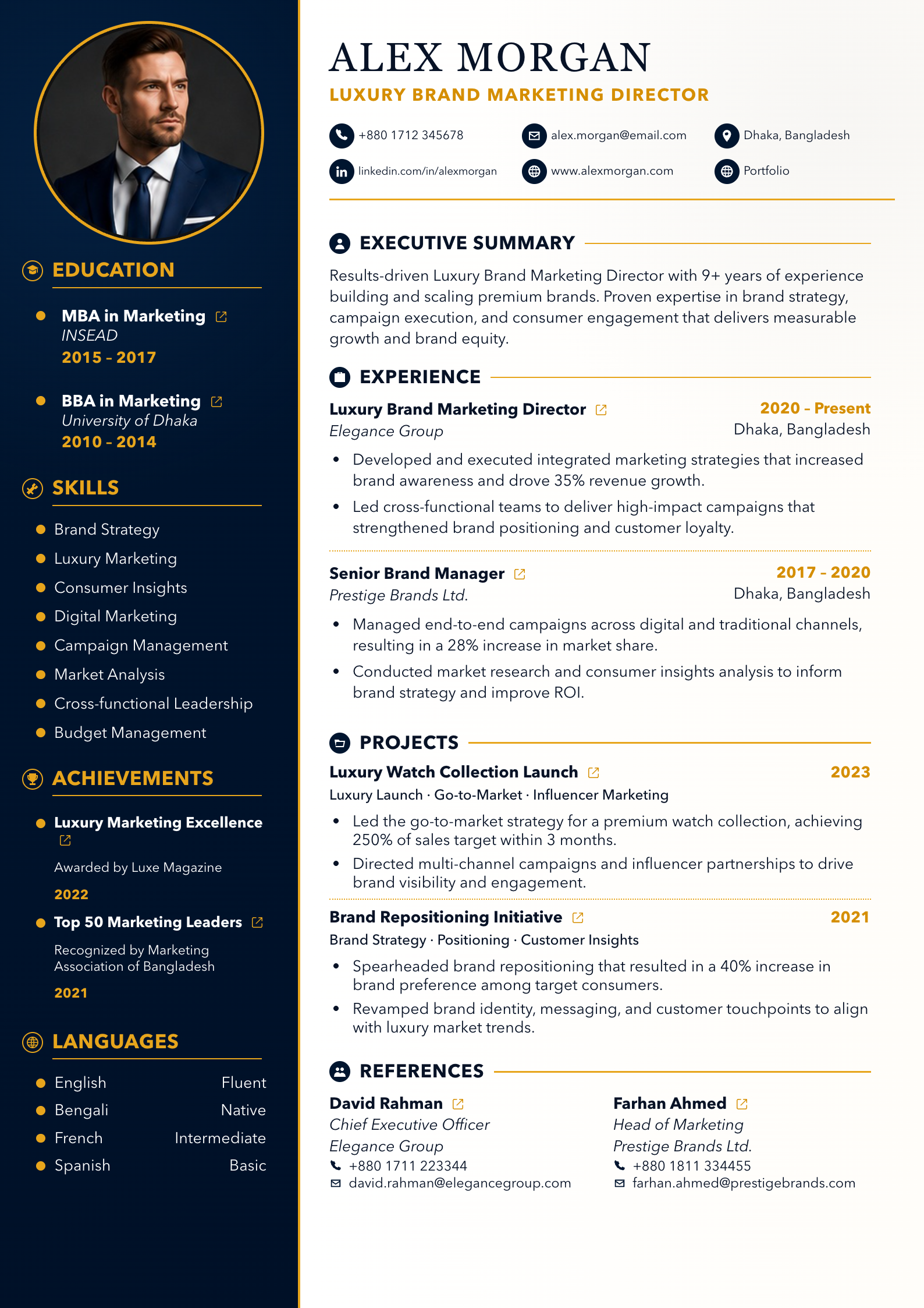 Luxury Brand Director CV template preview