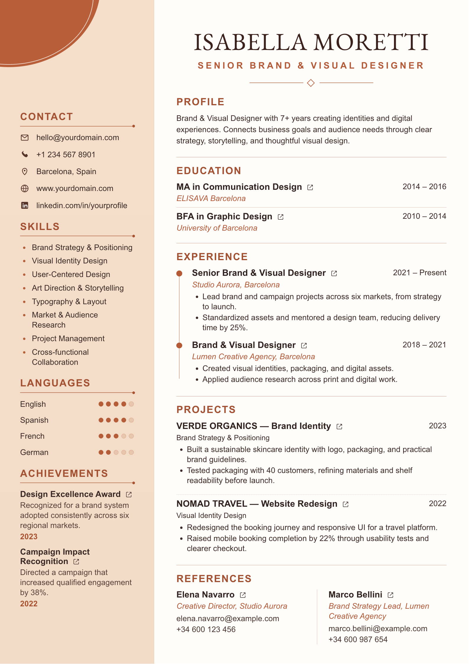 Editorial Brand Designer CV template preview