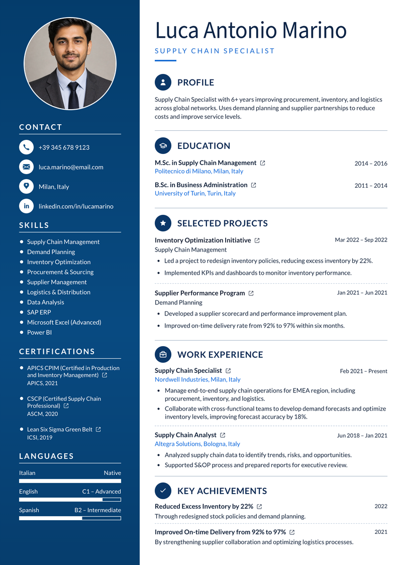 Finished CV ready for PDF export